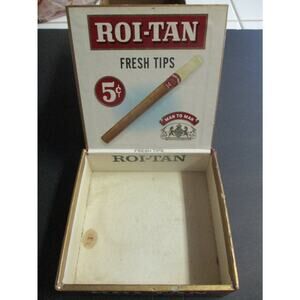 Vtg Roi-Tan Man To Man 5¢ cent 50 Fresh Tips Empty Cigar Display Box Decor 172A